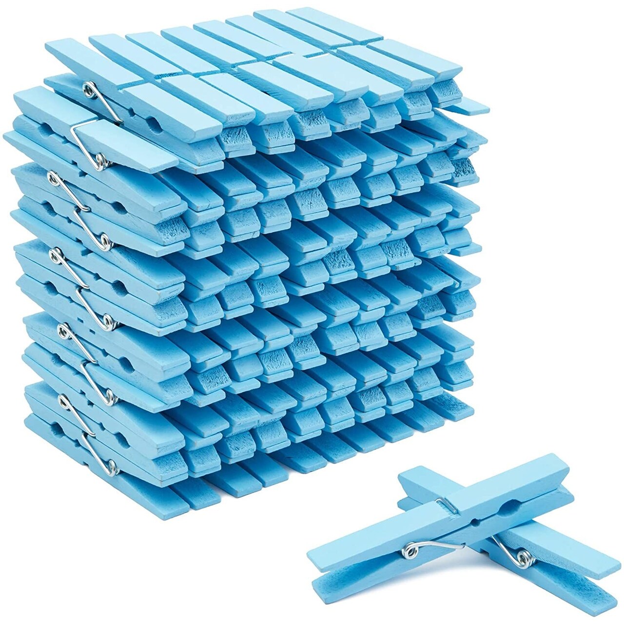 Juvale Wooden Clothes Pins - Strong Spring Grip for Laundry Clips - Colorful Clothespins for Crafts - Photo Display Clips - Pack of 100, Light Blue, 3.9"